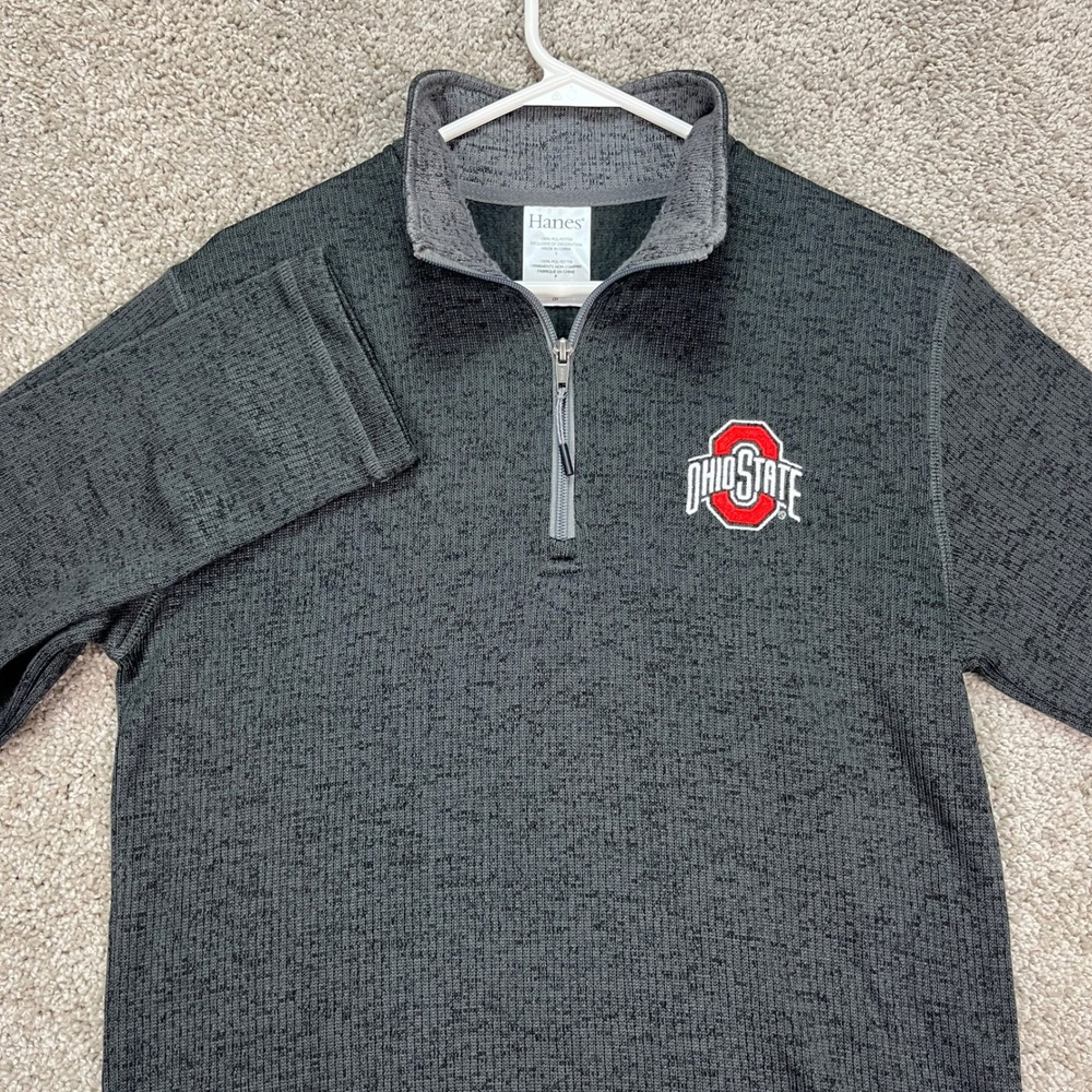 Ohio State Buckeyes Men's Small‎ Quarter Zip Pullover Gray Knit Sweater Hanes